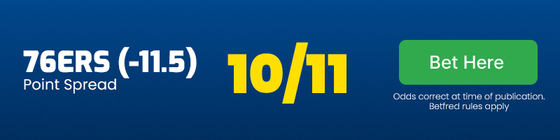 Philadelphia 76ers to cover on 11. 5 point spread at 10/11.
