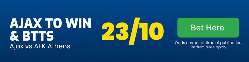 Ajax to beat aek athens & btts at 23-10