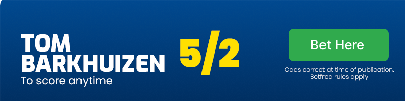 Tom barkhuizen to score anytime at 5/2