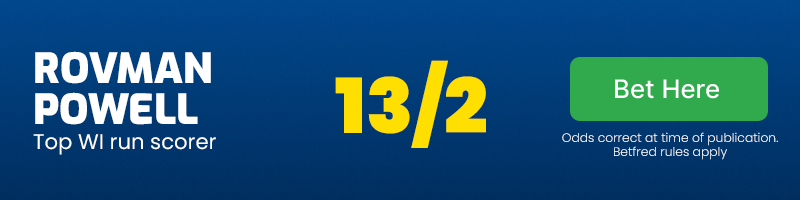 Betslip showing rovman powell at 13-2 to be top west indies run scorer