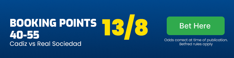 Booking points 40-55 in cadiz vs real sociedad at 13-8