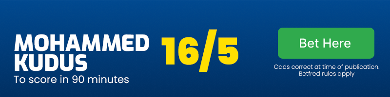 Mohammed kudus to score in 90 minutes at 16/5