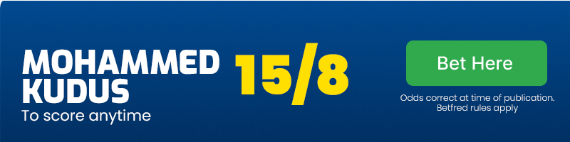 Mohammed kudus to score anytime at 15/8