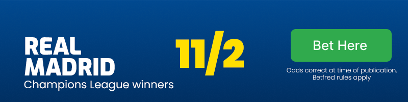 Real madrid to win the champions league at 11/2