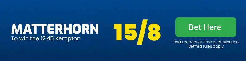 Matterhorn to win the 12. 45 kempton at 15/8