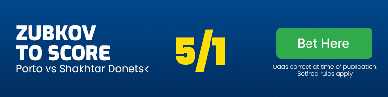 Oleksandr zubkov to score anytime v porto at 5-1