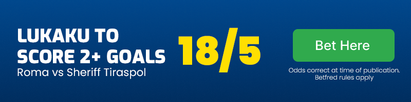 Romelu lukaku to score 2+ goals v sheriff tiraspol at 18-5