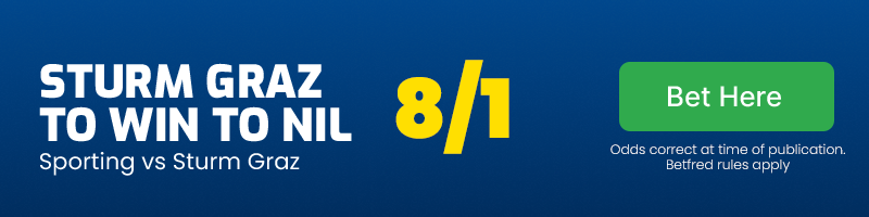 Sturm graz to beat sporting cp to nil at 8/1