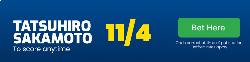 Tatsuhiro sakamoto to score anytime at 11/4