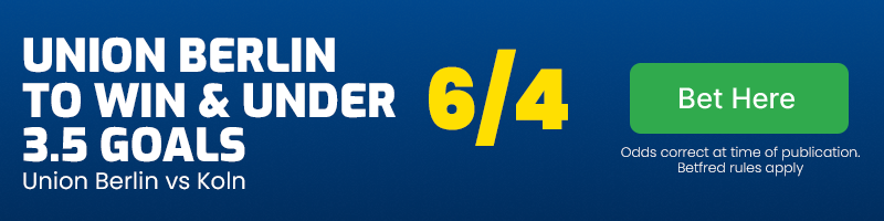 Union berlin to win and under 3. 5 goals vs koln at 6-4
