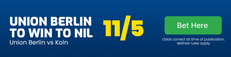 Union berlin to win to nil vs koln at 11-5