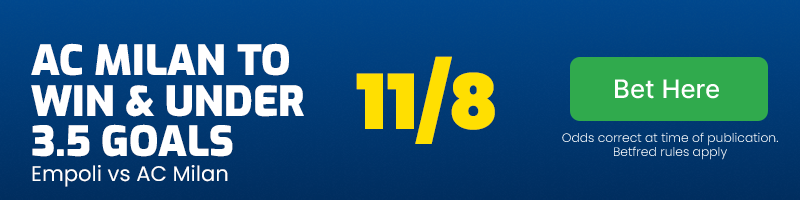 Ac milan to win and under 3. 5 goals vs empoli at 11-8