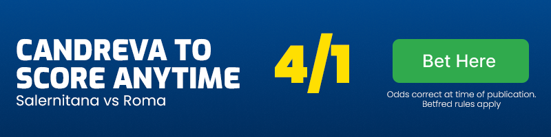 Antonio candreva to score anytime in salernitana vs roma at 4-1
