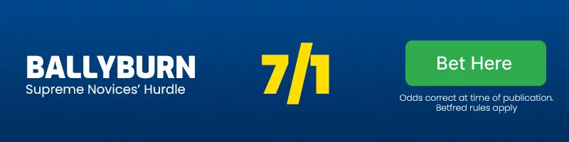 Ballyburn at 7/1 to win the supreme novices' hurdle at the 2024 cheltenham festival
