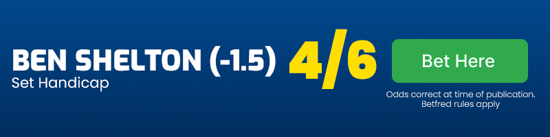 Ben shelton to win on 1. 5 set handicap at 4-6