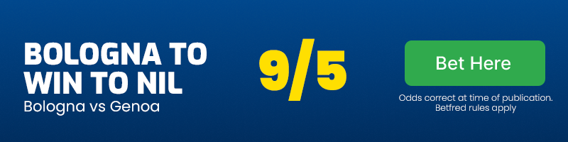 Bologna to win to nil vs genoa at 9-5