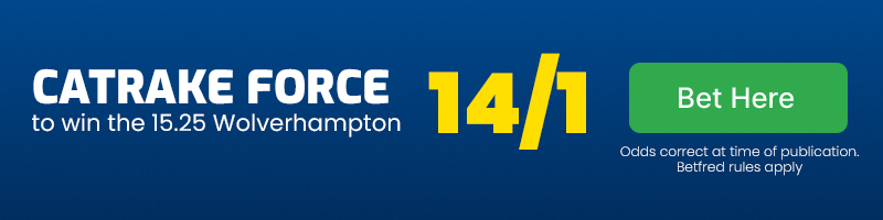 Catrake force to win the 15. 25 wolverhampton at 14-1