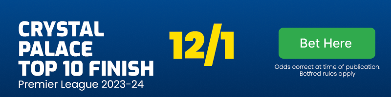 Crystal palace top 10 finish in 2023-24 premier league at 12-1