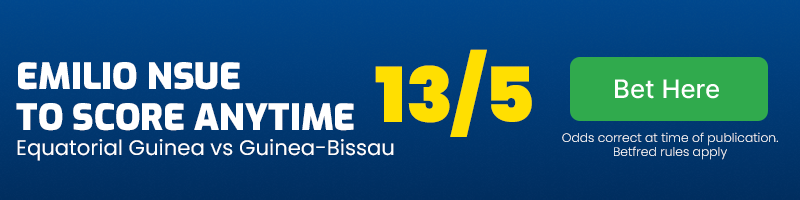 Emilio nsue to score anytime in equatorial guinea vs guinea-bissau at 13-5
