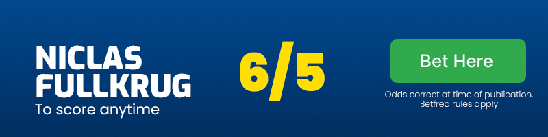 Niclas fullkrug to score anytime at 7/4