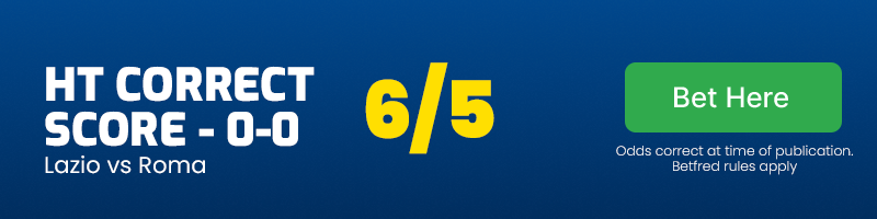 Ht correct score - 0-0 in lazio vs roma at 6-5