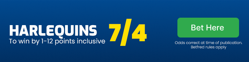 Harlequins to win by 1-12 points inclusive at 7/4