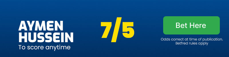Aymen hussein to score anytime at 7/5
