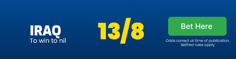 Iraq to win to nil at 13/8