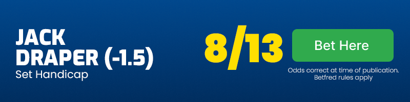 Jack draper 1. 5 set handicap at 8-13