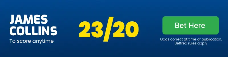 James collins to score anytime against burton albion at 23/20