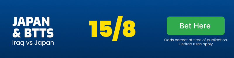 Japan to win & btts in iraq vs japan at 13-8
