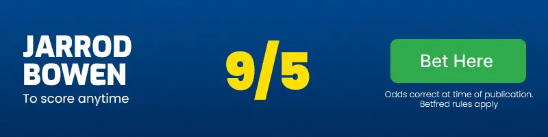 Jarrod bowen at 9/5 to score anytime in west ham vs brighton