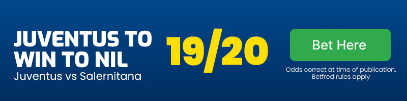 Juventus to win to nil vs salernitana at 19-20
