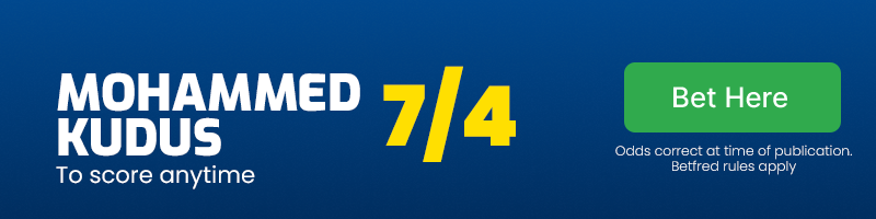 Mohammed kudus to score anytime at 7/4