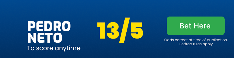 Pedro neto to score anytime at 13/5