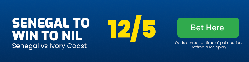 Senegal to win to nil vs ivory coast at 12-5