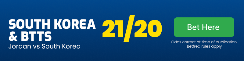 South korea to win & btts in jordan vs south korea at 21-10