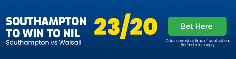 Southampton to win to nil vs walsall at 23-20