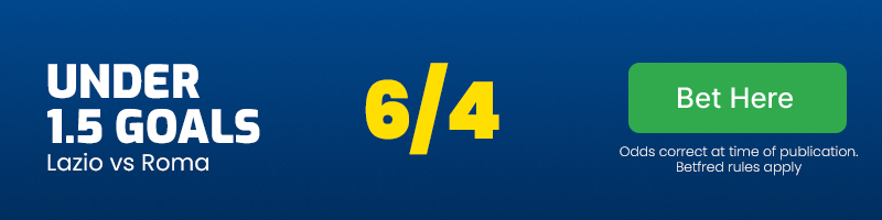 Under 1. 5 goals in lazio vs roma at 6-4