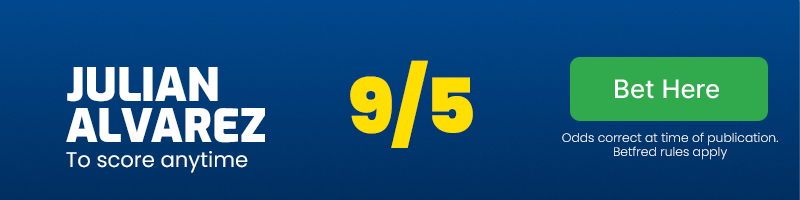 Julian alvarez to score anytime at 9/5
