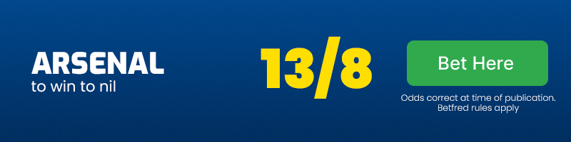 Arsenal to win to nil at 13-8