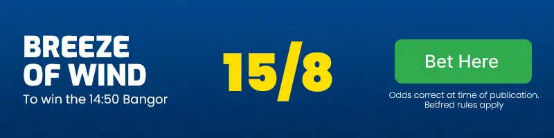 Breeze of wind to win the 14. 50 bangor at 15-8