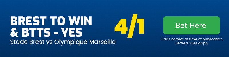 Brest to win & btts - yes in stade brest vs olympique marseille at 4-1