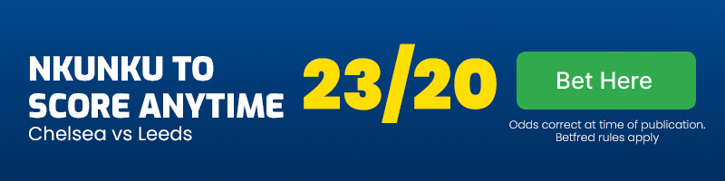 Christopher nkunku to score anytime in chelsea vs leeds united at 23-20