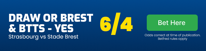 Draw or brest & btts - yes in strasbourg vs stade brest at 6-4