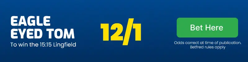 Eagle eyed tom to win the 15. 15 lingfield at 12/1