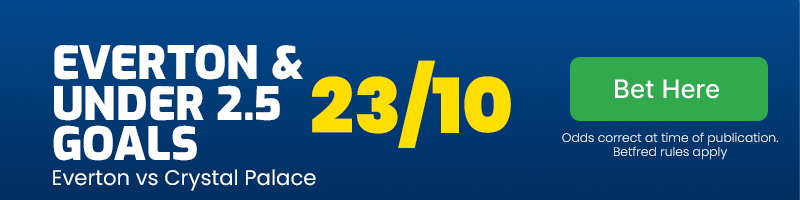 Everton and under 2. 5 goals at 23/10