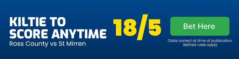 Greg kiltie to score anytime in ross county vs st mirren at 18-5
