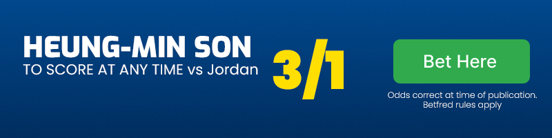 Heung-min son to score at any time vs jordan