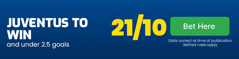 Juventus to win and under 2. 5 goals at 21-10